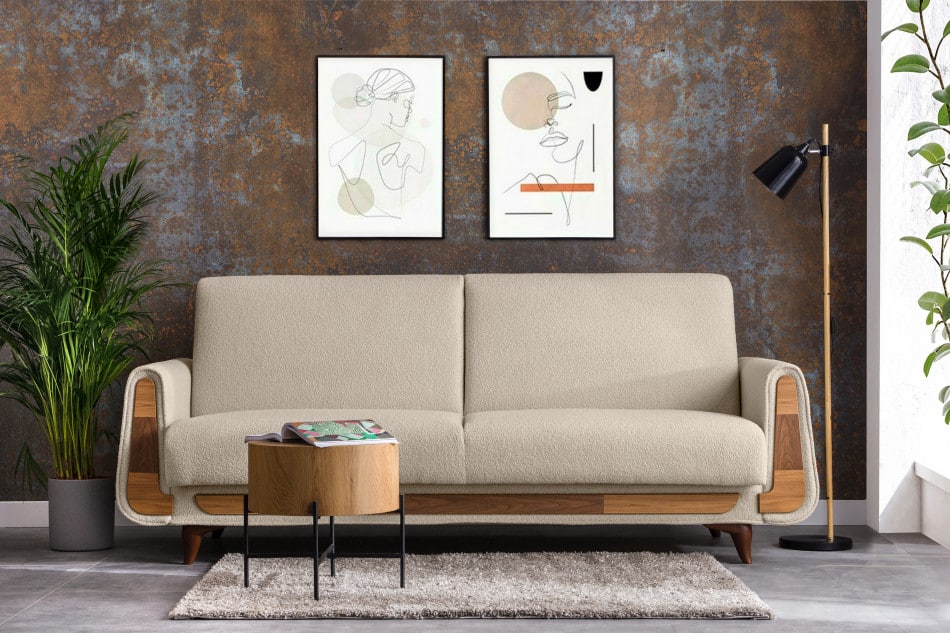 GUSTAVO Sofa trzyosobowa w tkaninie baranek kremowa kremowy - zdjęcie 1