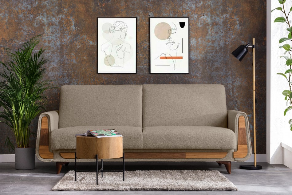 GUSTAVO Sofa trzyosobowa w tkaninie baranek brązowa brązowy - zdjęcie 1
