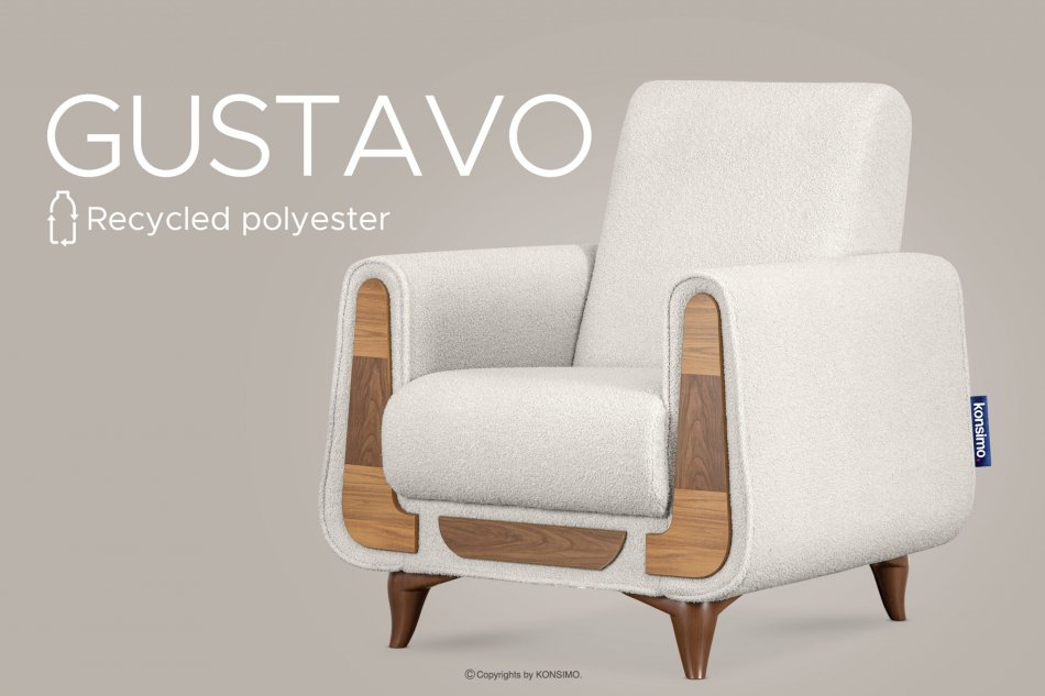 GUSTAVO Fotel w tkaninie baranek biały biały - zdjęcie 8