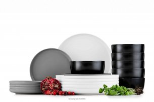 VICTO, https://konsimo.pl/kolekcja/victo/ Zestaw obiadowy szary biały czarny 6os. (18 el.) szary/biały/czarny - zdjęcie