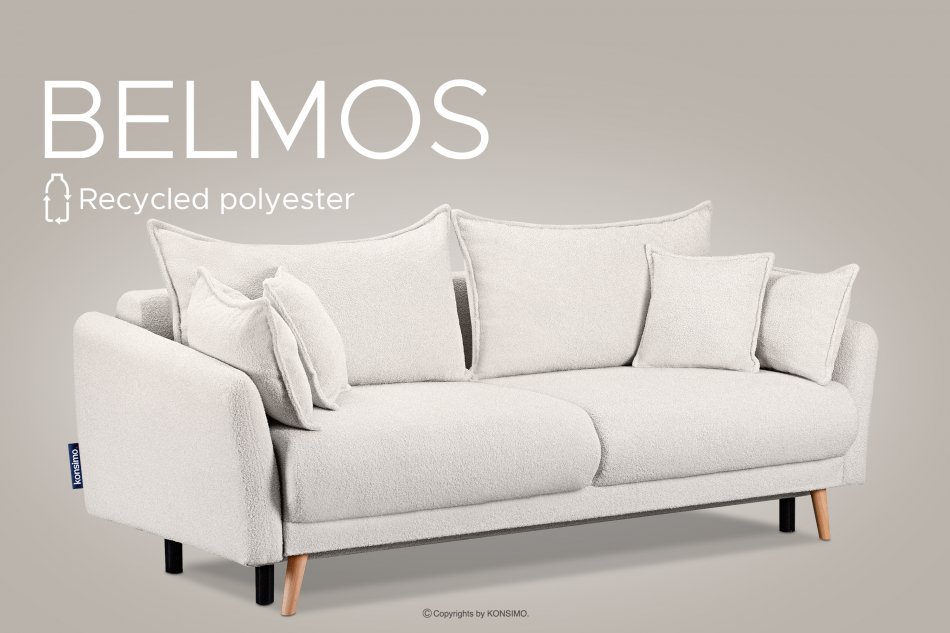 BELMOS Biała sofa z funkcją spania w tkaninie baranek biały - zdjęcie 11