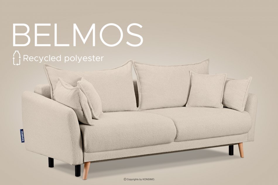 BELMOS Kremowa sofa z funkcją spania w tkaninie baranek kremowy - zdjęcie 11