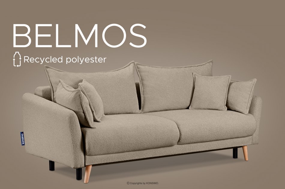 BELMOS Brązowa sofa z funkcją spania w tkaninie baranek brązowy - zdjęcie 11