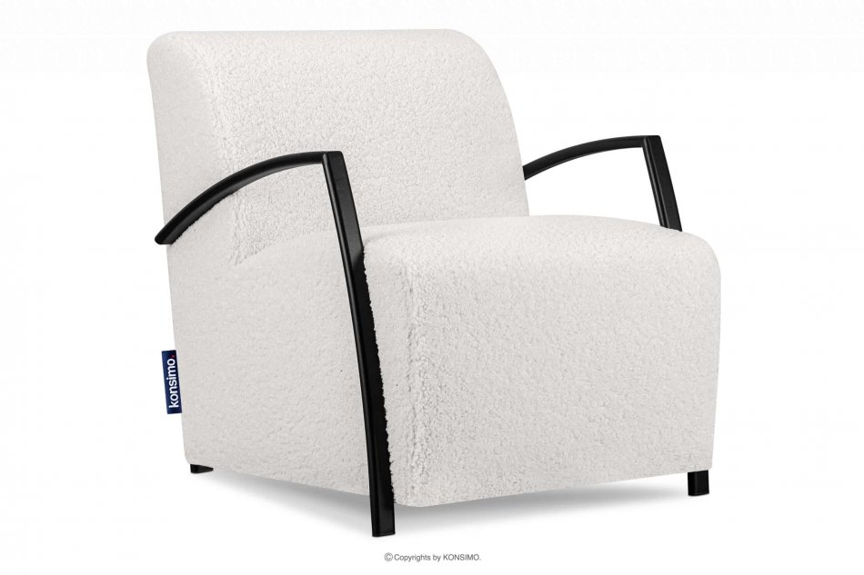CARO Fotel biały w tkaninie baranek z podłokietnikiem biały - zdjęcie 0