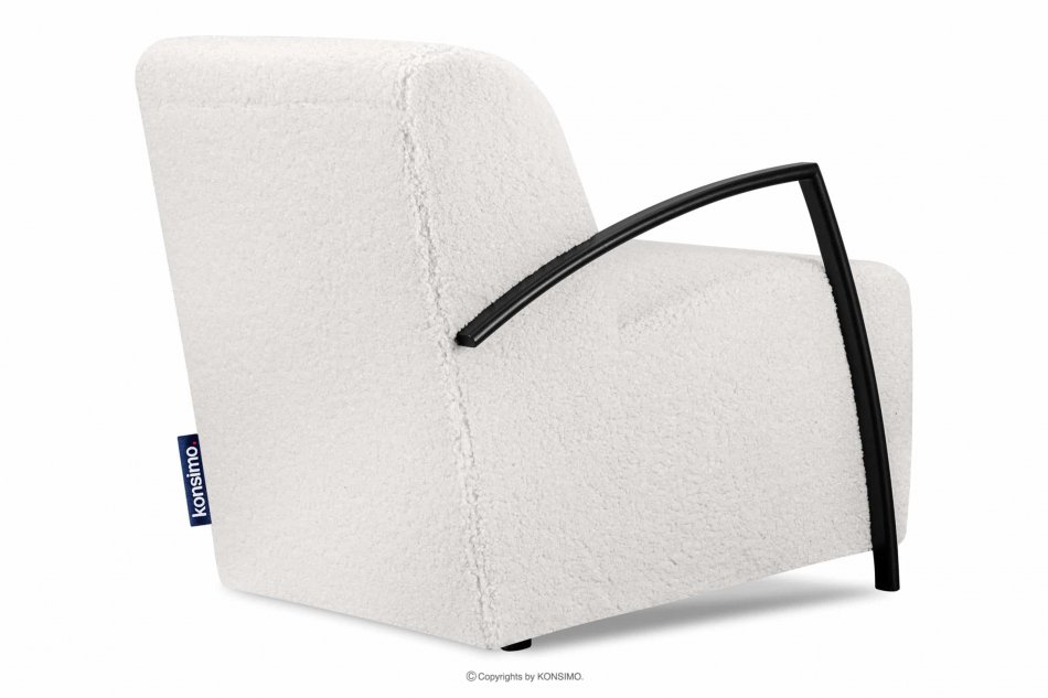 CARO Fotel biały w tkaninie baranek z podłokietnikiem biały - zdjęcie 4