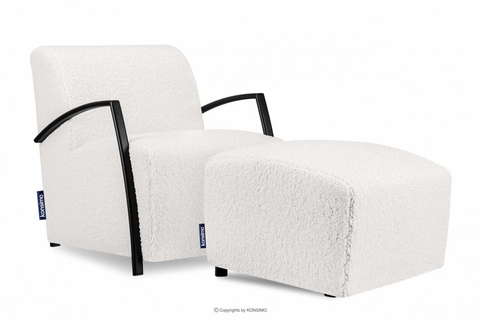 CARO Fotel biały w tkaninie baranek z podłokietnikiem biały - zdjęcie 10