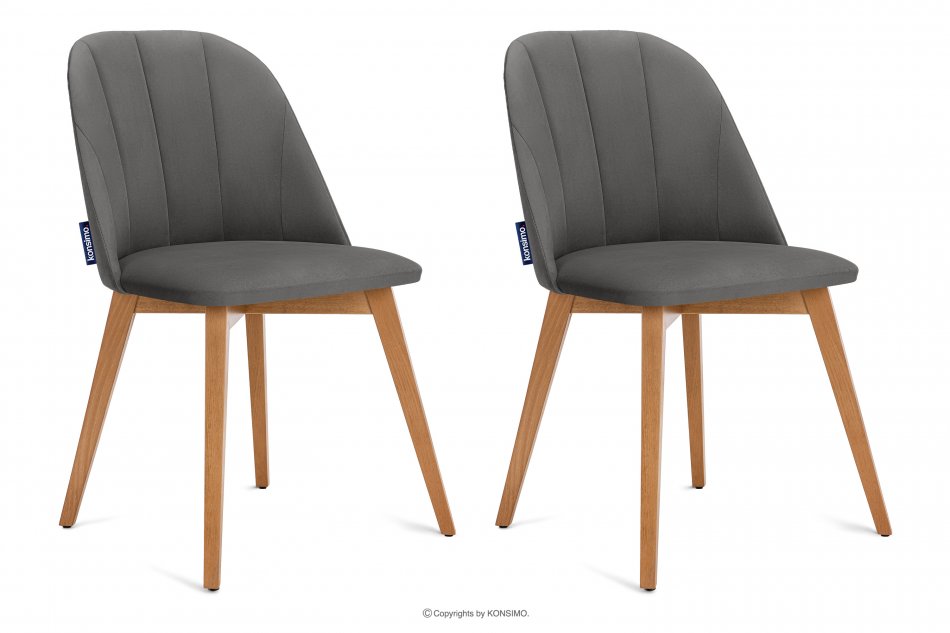 RIFO Krzesła tapicerowane welurowe szare 2szt szary/jasny dąb - zdjęcie 0