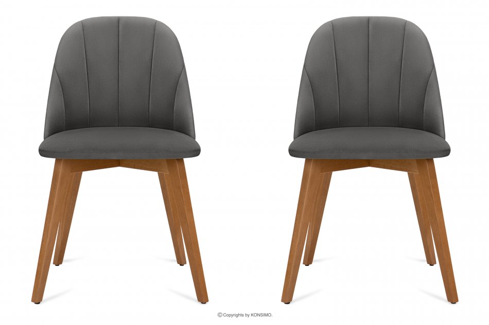RIFO Krzesła tapicerowane welurowe szare 2szt szary/jasny dąb - zdjęcie 2