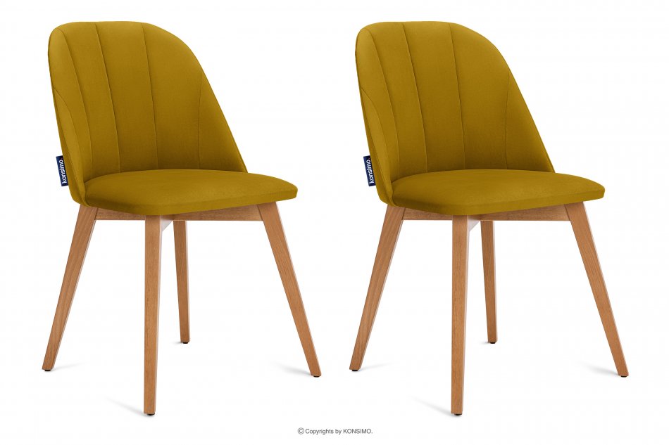 RIFO Krzesła tapicerowane welurowe żółte 2szt miodowy/jasny dąb - zdjęcie 0
