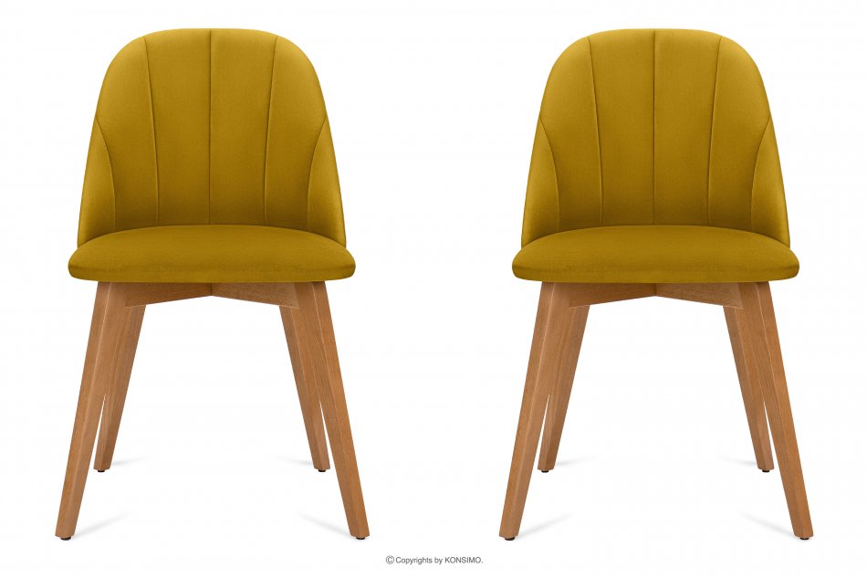 RIFO Krzesła tapicerowane welurowe żółte 2szt miodowy/jasny dąb - zdjęcie 2