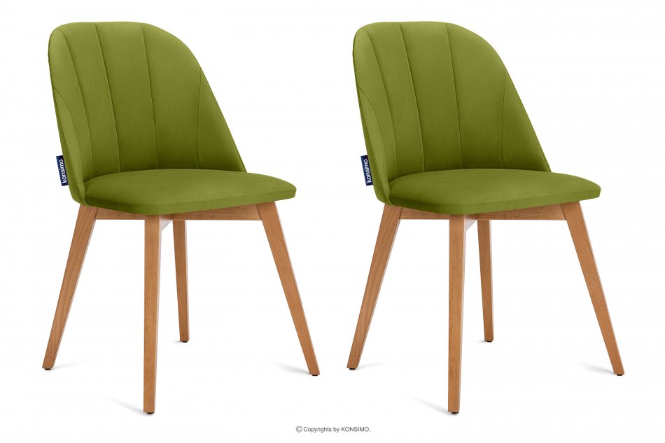 RIFO Krzesła tapicerowane welurowe zielone 2szt oliwkowy/jasny dąb - zdjęcie 0
