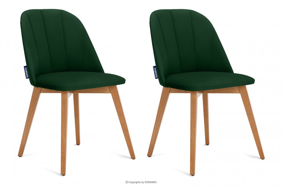 RIFO Krzesła tapicerowane welurowe butelkowa zieleń 2szt ciemny zielony/jasny dąb - zdjęcie 0