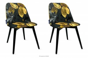 BAKERI, https://konsimo.pl/kolekcja/bakeri/ Krzesła welurowe z motywem kwiatowym 2szt czarny/złoty - zdjęcie