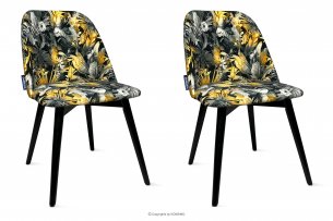 BAKERI, https://konsimo.pl/kolekcja/bakeri/ Czarne krzesła ze wzorem kwiatowym do jadalni 2szt czarny/żółty - zdjęcie