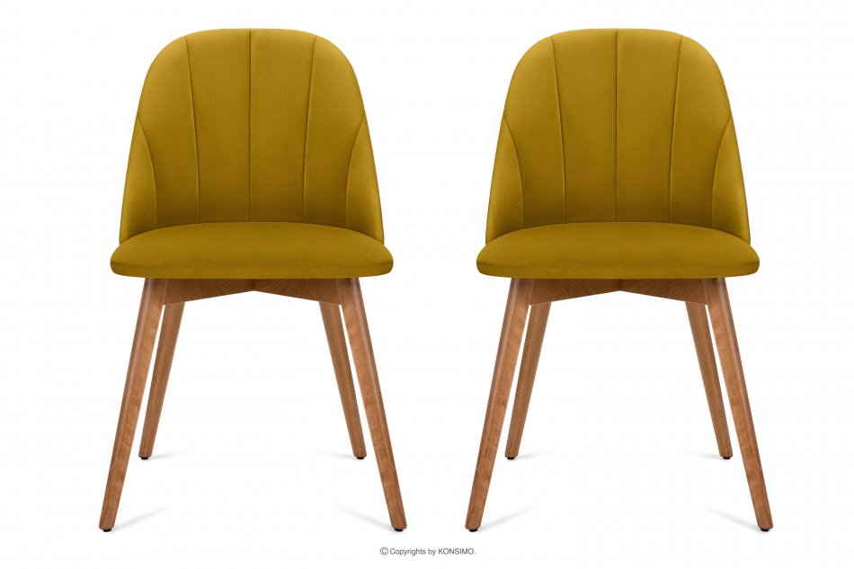 BAKERI Krzesła skandynawskie welur żółte 2szt miodowy/jasny dąb - zdjęcie 2