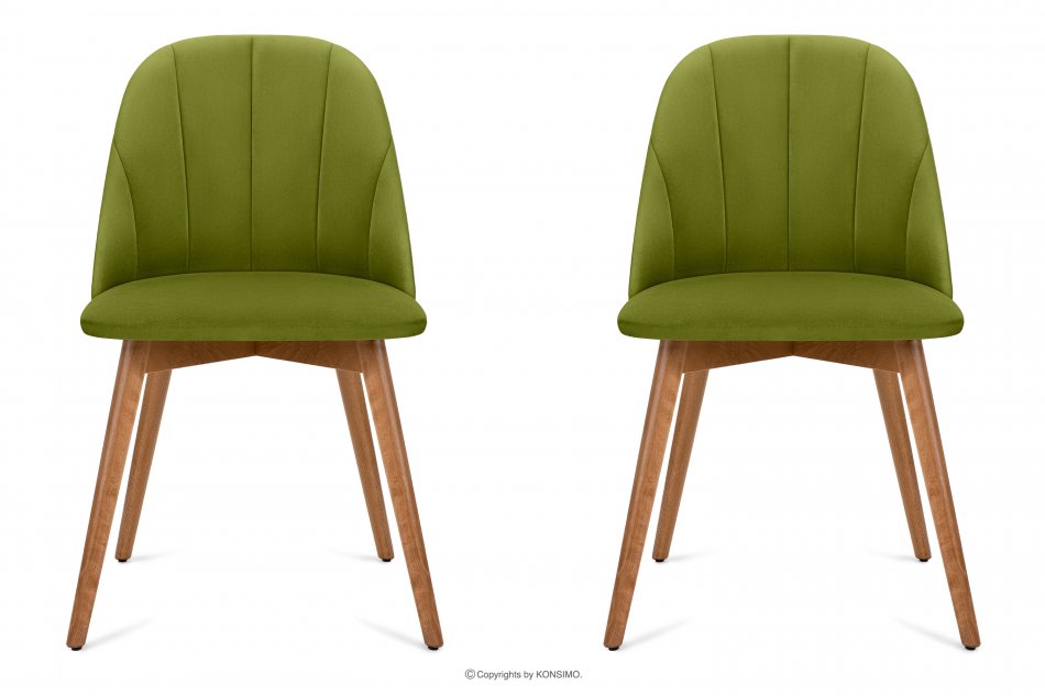 BAKERI Krzesła skandynawskie welur zielone 2szt oliwkowy/jasny dąb - zdjęcie 2