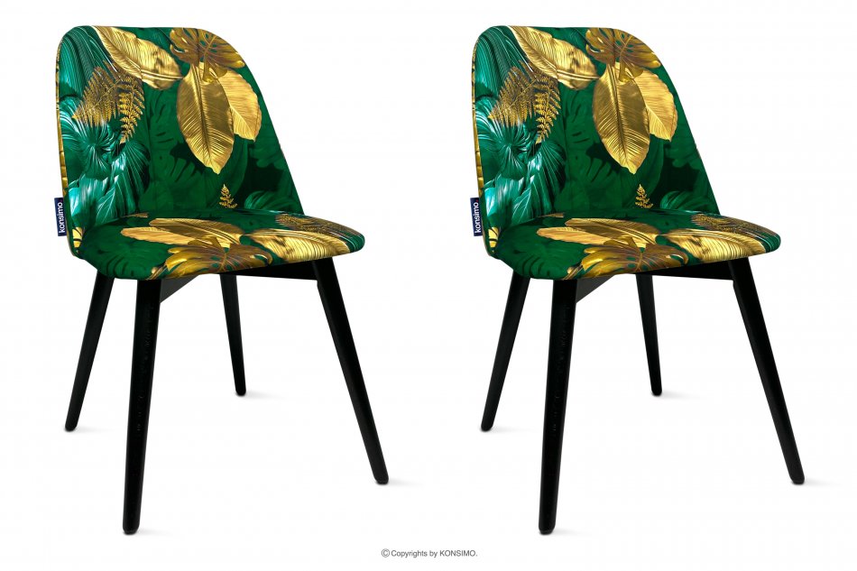 BAKERI Welurowe zielone krzesła kwiaty złote 2szt zielony/złoty/czarny - zdjęcie 0