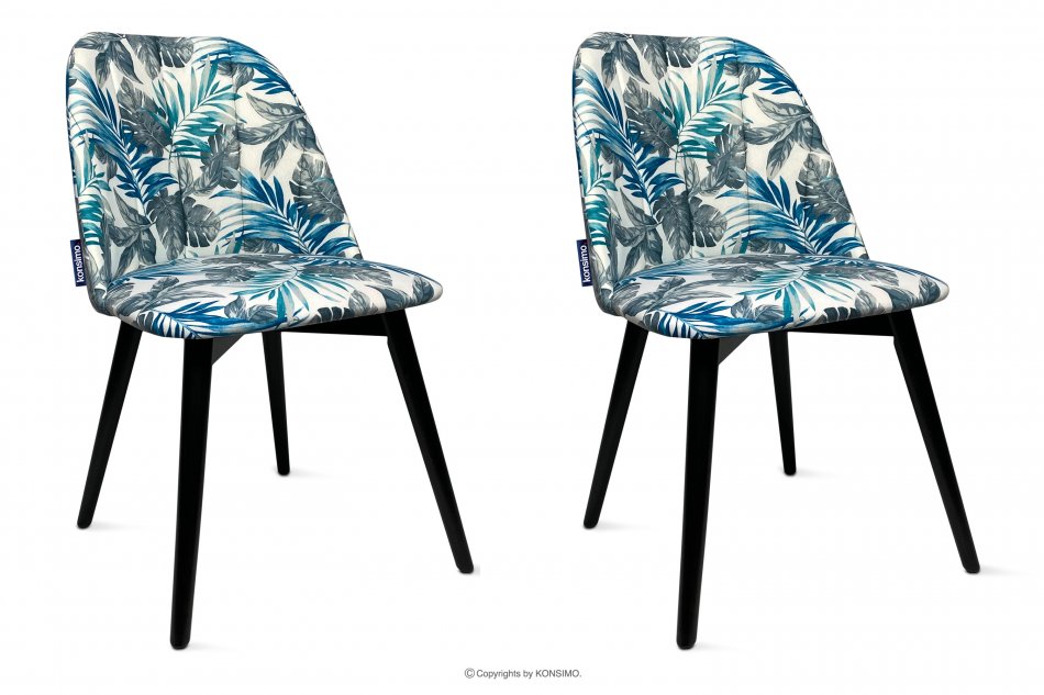 BAKERI Krzesła w kwiaty do jadalni 2szt beżowy/niebieski - zdjęcie 0