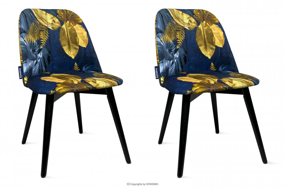 BAKERI Granatowe krzesła kwiaty złote na nóżkach 2szt granatowy/złoty - zdjęcie 0