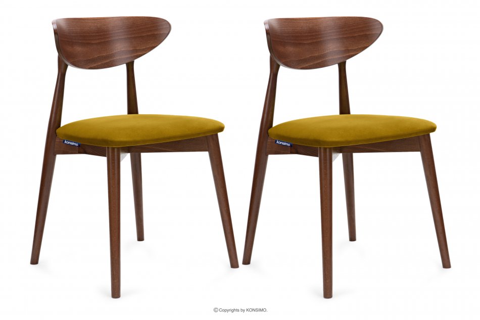 RABI Krzesła drewniane orzech żółty welur 2szt miodowy/orzech średni - zdjęcie 0