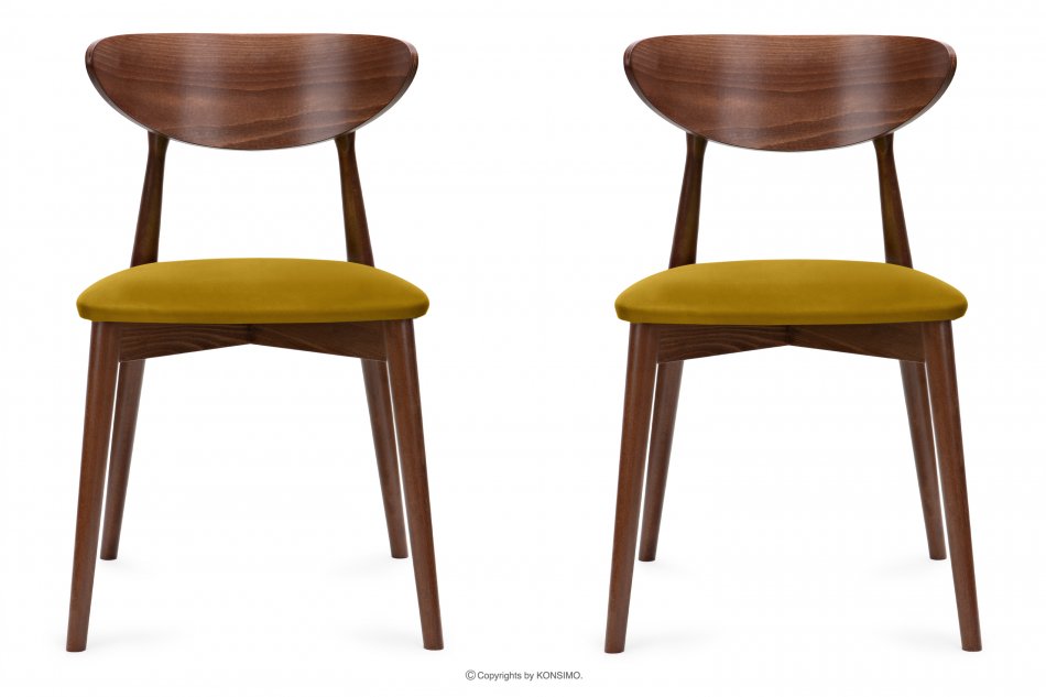 RABI Krzesła drewniane orzech żółty welur 2szt miodowy/orzech średni - zdjęcie 2
