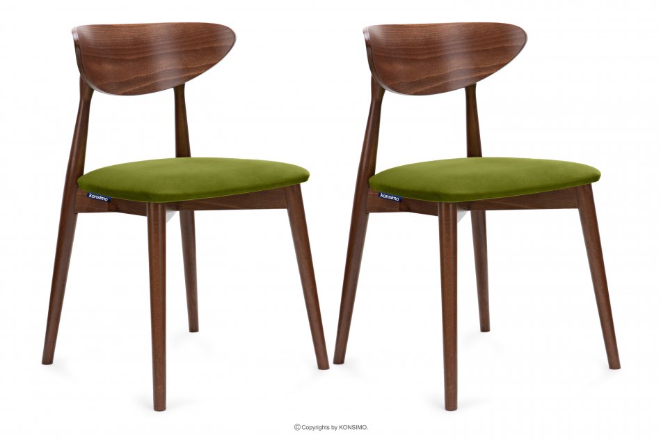 RABI Krzesła drewniane orzech zielony welur 2szt oliwkowy/orzech średni - zdjęcie 0