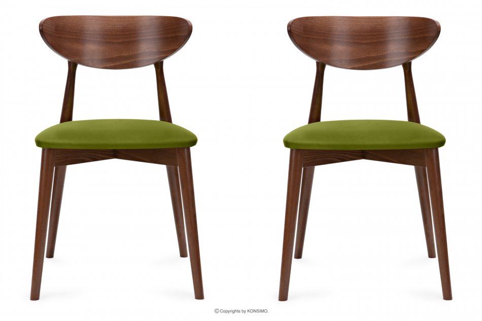 RABI Krzesła drewniane orzech zielony welur 2szt oliwkowy/orzech średni - zdjęcie 2