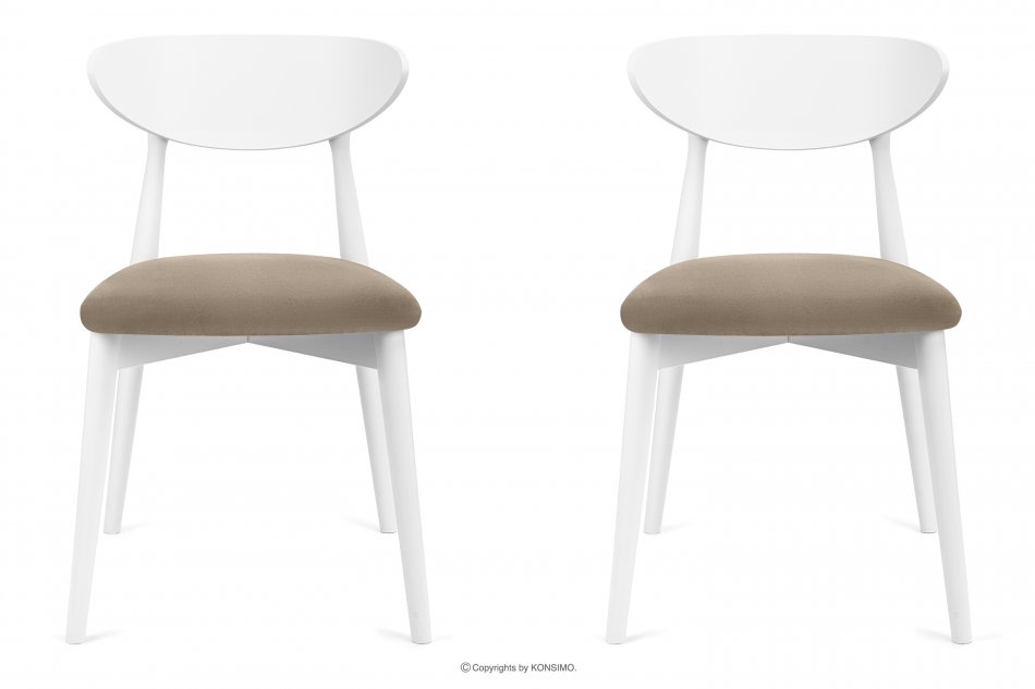RABI Krzesła drewniane białe beżowy welur 2szt beżowy/biały - zdjęcie 2