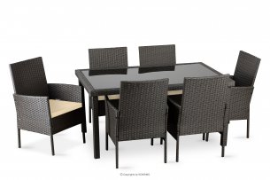 SCILLOS, https://konsimo.pl/kolekcja/scillos/ Zestaw mebli ogrodowych stół z krzesłami brązowy/beżowy - zdjęcie