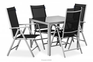 ARCTI, https://konsimo.pl/kolekcja/arcti/ Zestaw mebli ogrodowych stół z krzesłami rozkładanymi czarny/srebrny - zdjęcie