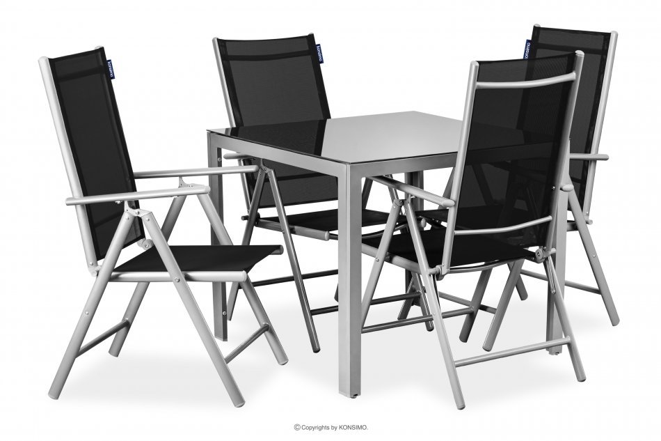 ARCTI Zestaw mebli ogrodowych stół z krzesłami rozkładanymi czarny/srebrny - zdjęcie 0