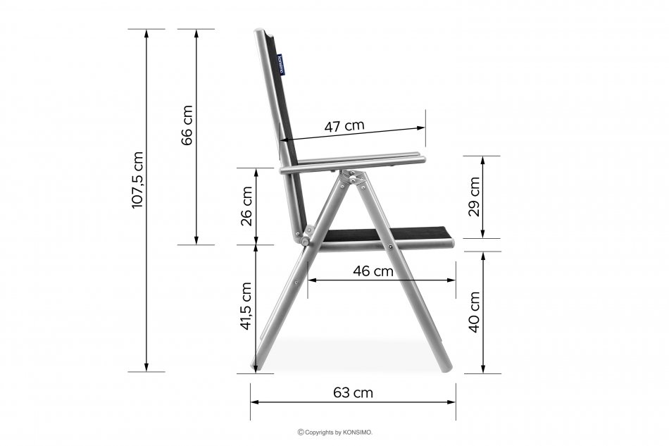 ARCTI Zestaw mebli ogrodowych stół z krzesłami rozkładanymi czarny/srebrny - zdjęcie 16