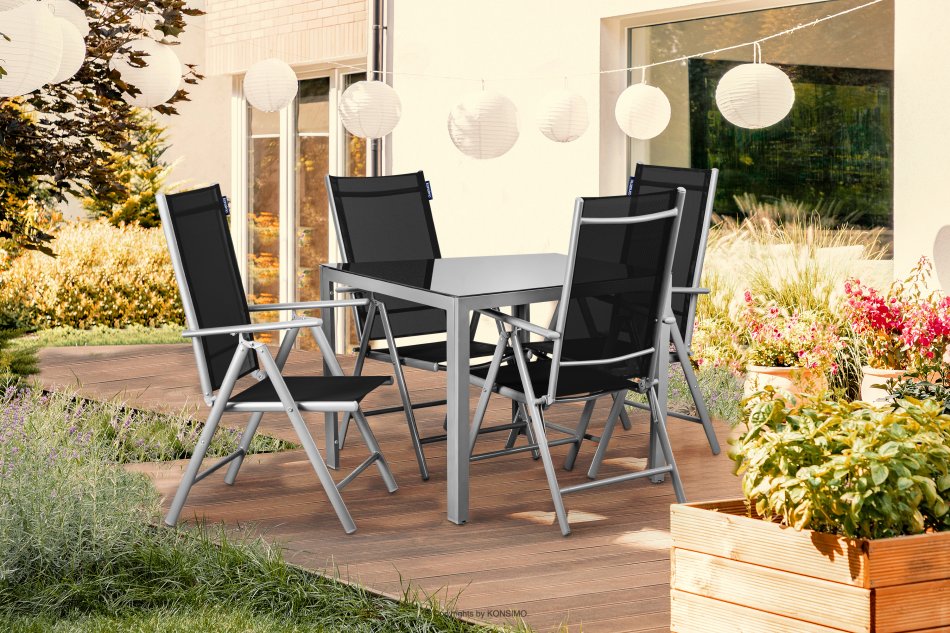 ARCTI Zestaw mebli ogrodowych stół z krzesłami rozkładanymi czarny/srebrny - zdjęcie 27