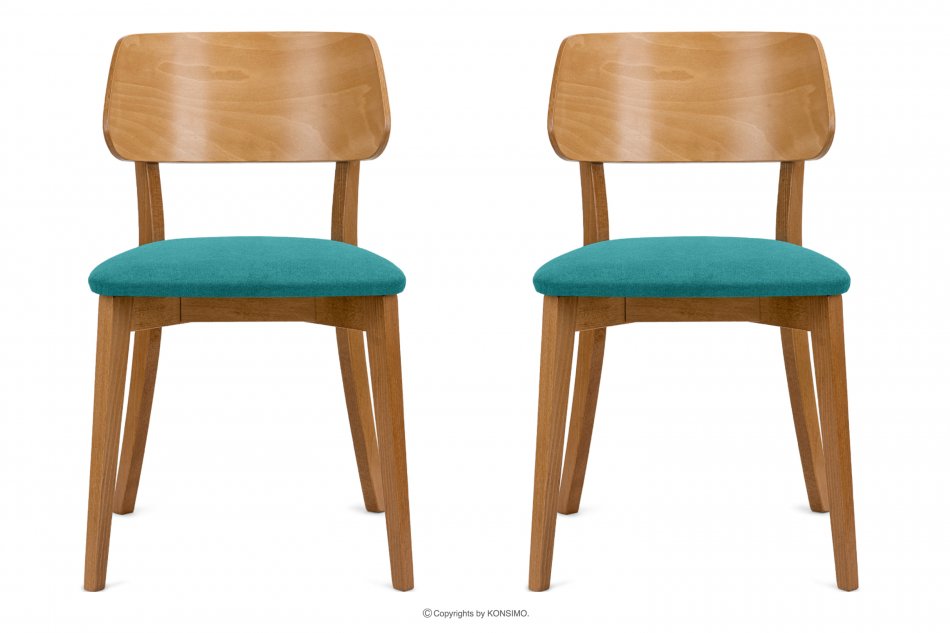 VINIS Krzesła nowoczesne drewniane dąb turkusowe 2szt turkusowy/dąb jasny - zdjęcie 2