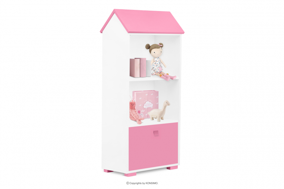 PABIS Regał dziecięcy domek z drzwiczkami różowy różowy/biały - zdjęcie 4