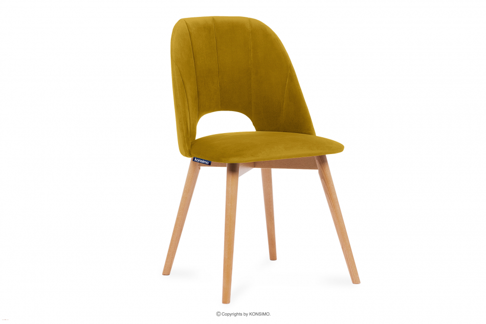 TINO Krzesło do jadalni welur żółte musztardowy/jasny dąb - zdjęcie 0
