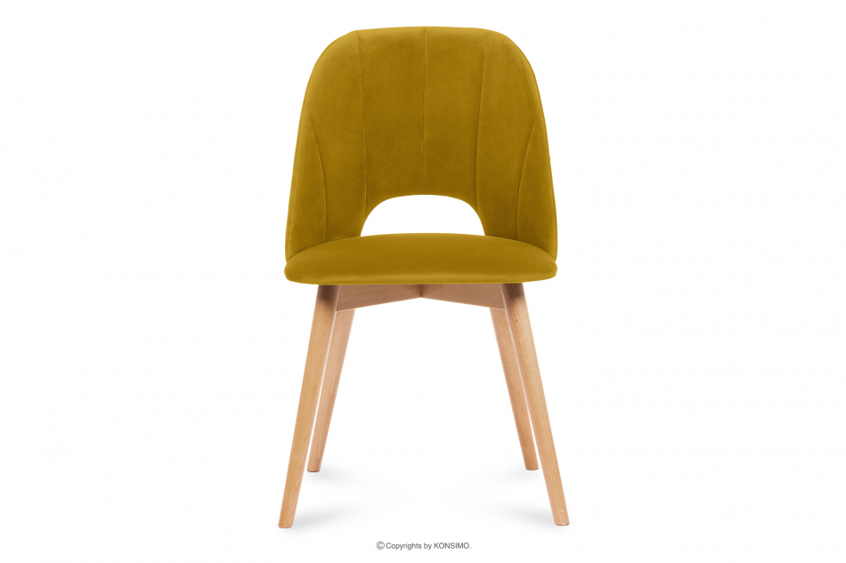 TINO Krzesło do jadalni welur żółte musztardowy/jasny dąb - zdjęcie 2