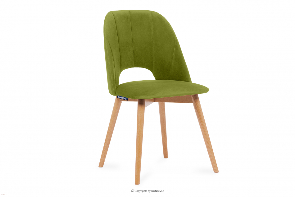 TINO Krzesło do jadalni welur zielone oliwkowy/jasny dąb - zdjęcie 0