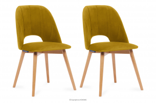 TINO, https://konsimo.pl/kolekcja/tino/ Krzesła do jadalni welur żółte 2szt miodowy/jasny dąb - zdjęcie