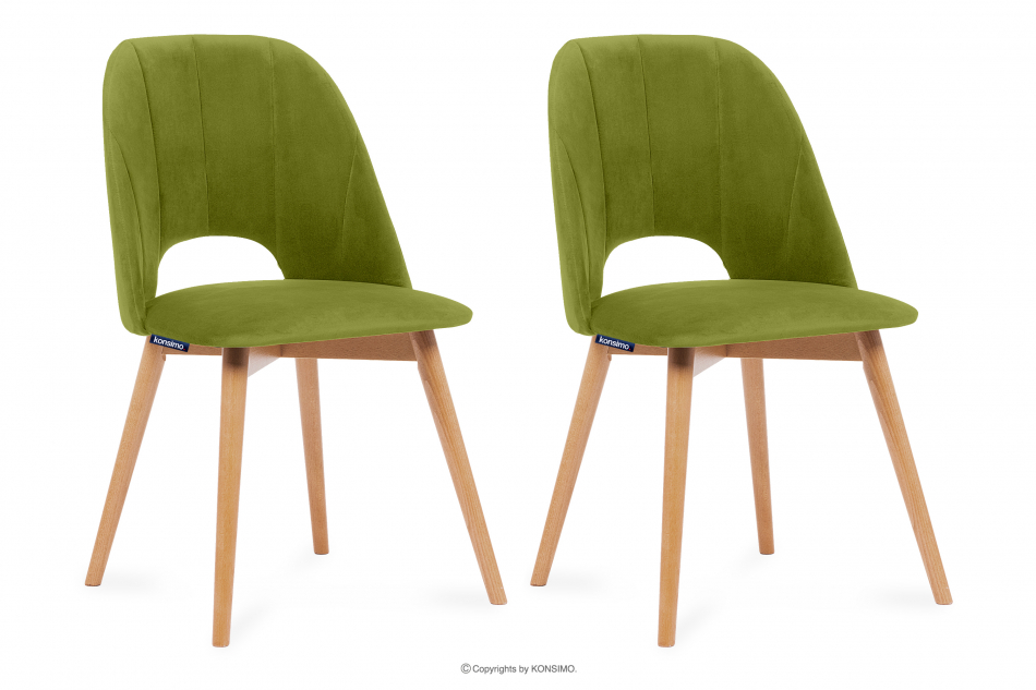 TINO Krzesła do jadalni welur zielone 2szt oliwkowy/jasny dąb - zdjęcie 0
