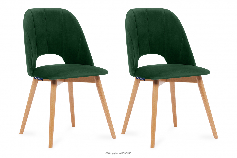 TINO Krzesła do jadalni welur butelkowa zieleń 2szt ciemny zielony/jasny dąb - zdjęcie 0
