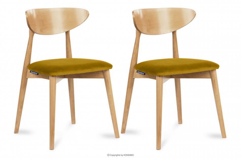 RABI Krzesła drewniane dąb żółty welur 2szt miodowy/dąb jasny - zdjęcie 0