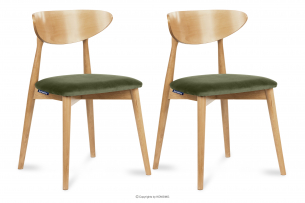 RABI, https://konsimo.pl/kolekcja/rabi/ Krzesła drewniane dąb zielony welur 2szt zielony/dąb jasny - zdjęcie
