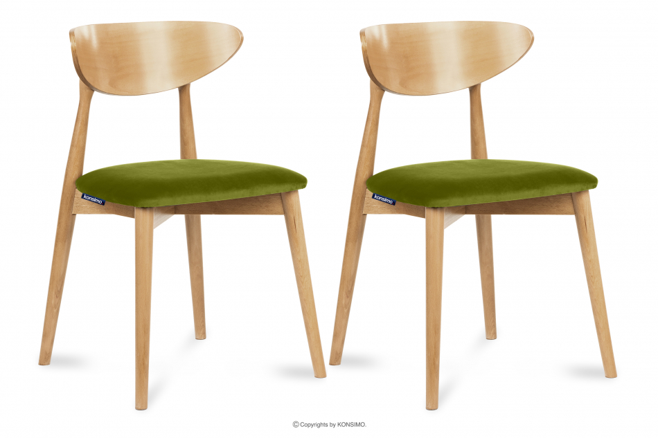 RABI Krzesła drewniane dąb zielony welur 2szt oliwkowy/dąb jasny - zdjęcie 0
