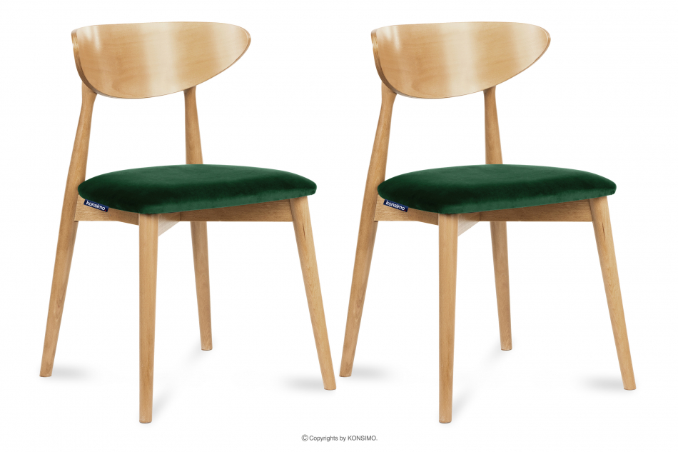 RABI Krzesła drewniane dąb butelkowa zieleń welur 2szt ciemny zielony/dąb jasny - zdjęcie 0