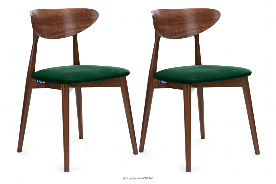 RABI Krzesła drewniane orzech średni ciemny zielony welur 2szt ciemny zielony/orzech średni - zdjęcie 0