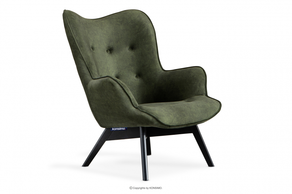 GLORI Fotel wypoczynkowy z pikowaniem welur ciemny zielony ciemny zielony/czarny - zdjęcie 2
