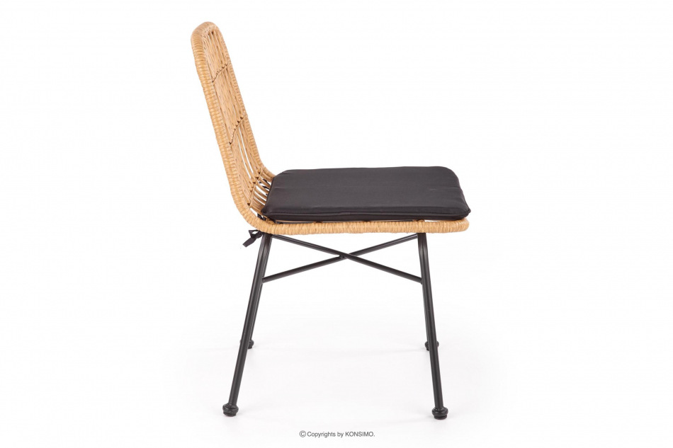 SOLVA Beżowe krzesło na taras rattan syntetyczny beżowy/czarny - zdjęcie 3