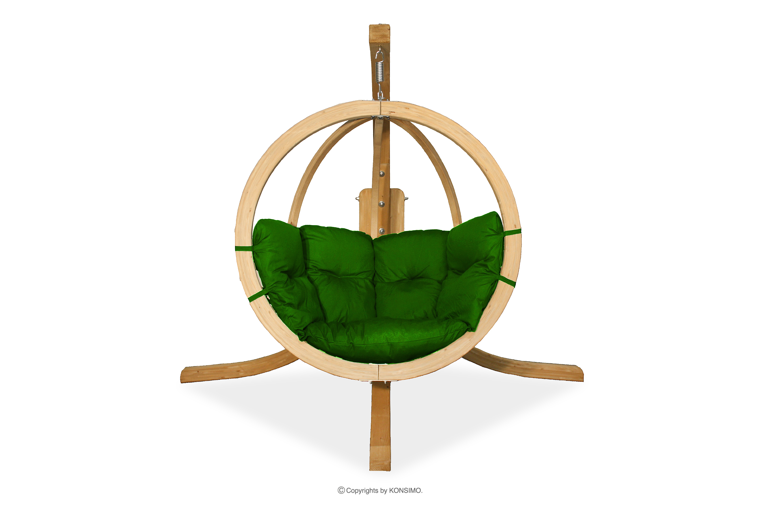 Fotel wiszący boho na ogród drewniany zielony