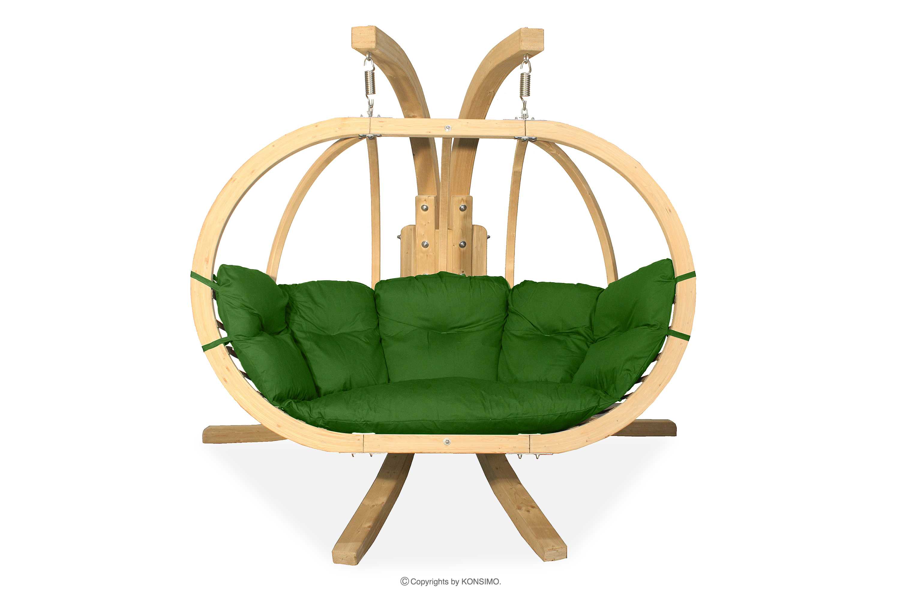 Fotel wiszący dwuosobowy na ogród drewniany zielony
